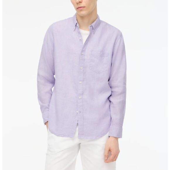 J.Crew Classic Fit Linen Shirt Mens M Purple Button Up Long Sleeve Lightweight - Picture 1 of 10